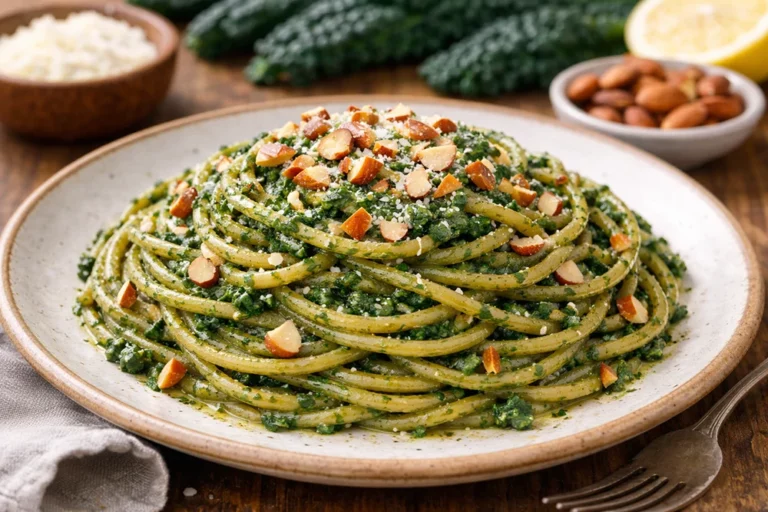 Spaghetti con pesto di cavolo nero