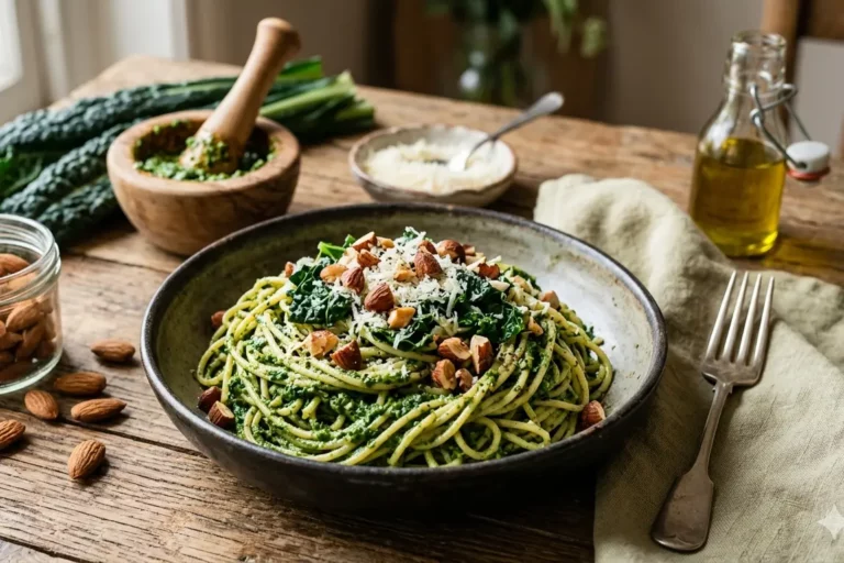 spaghetti con pesto di cavolo nero